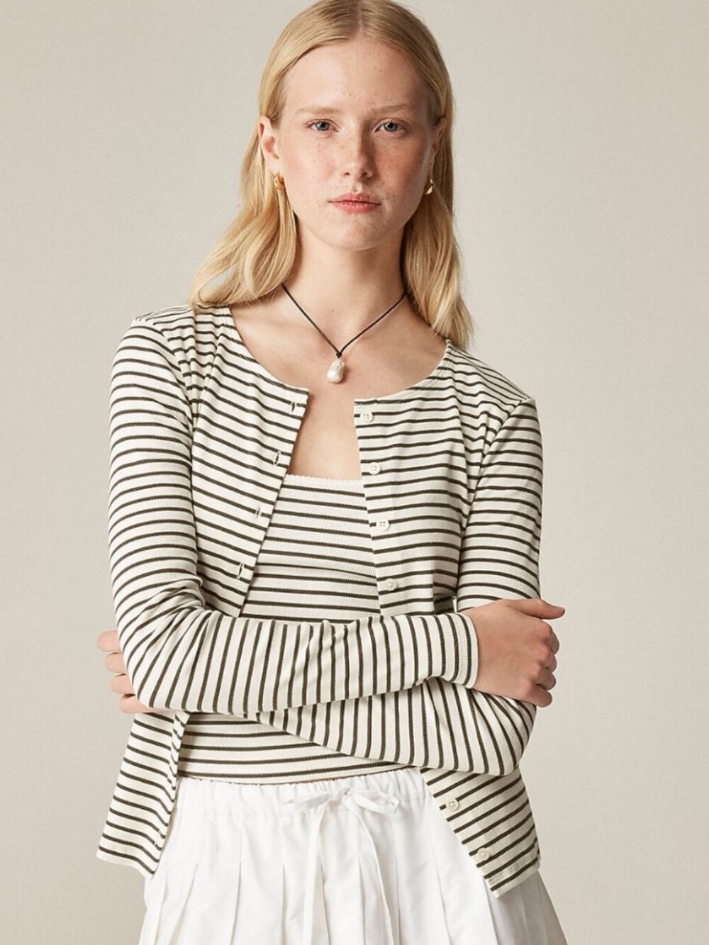 J.Crew Ribbed Button-Front Cardigan with Stripes Size S